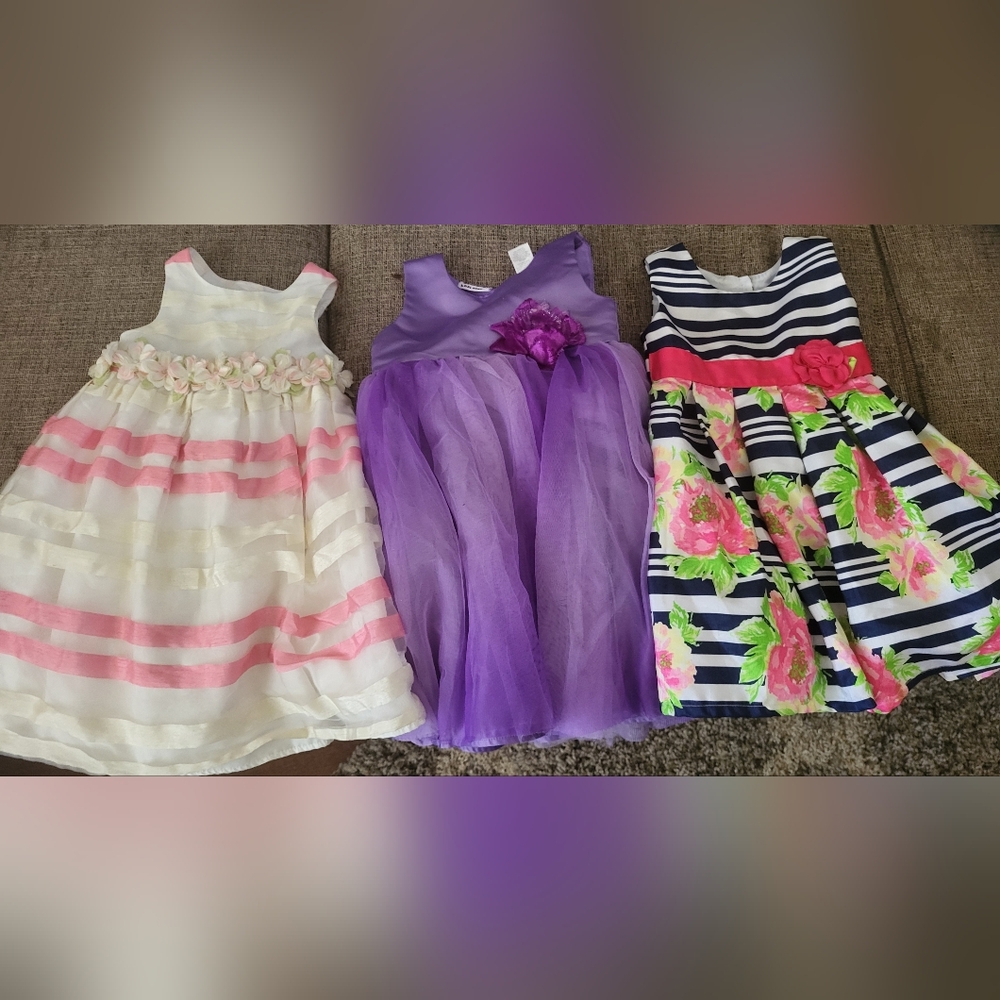 Purple Sleeveless Kids Dress with Floral Accent